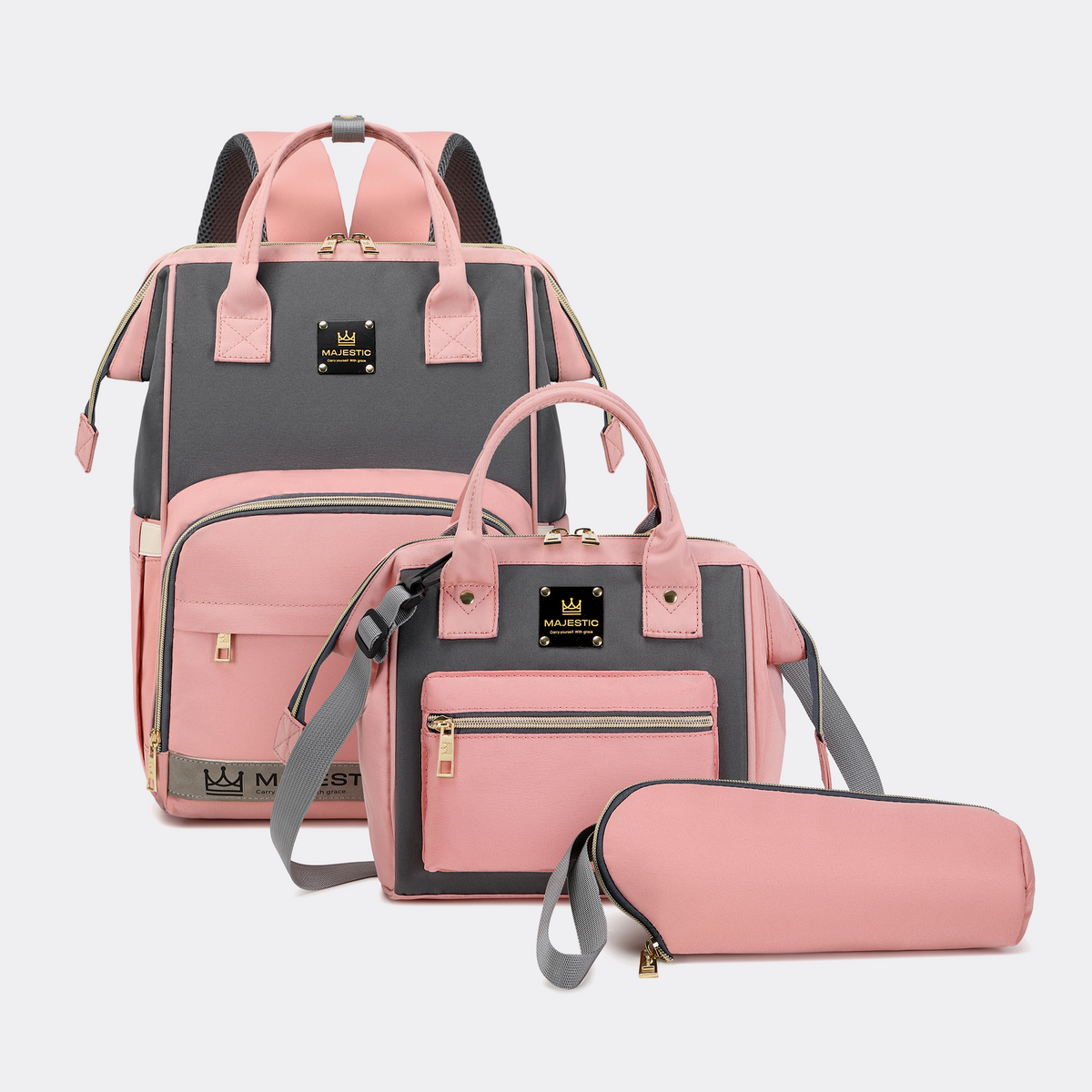Pink & Grey Diaper Bag Set — MAJ133