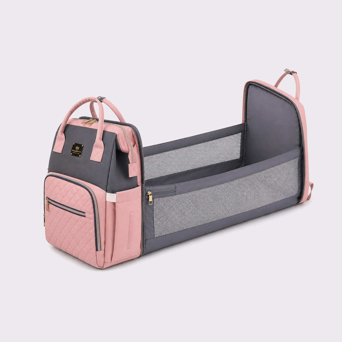 Pink Grey Diaper Bag Backpack — MAJ136