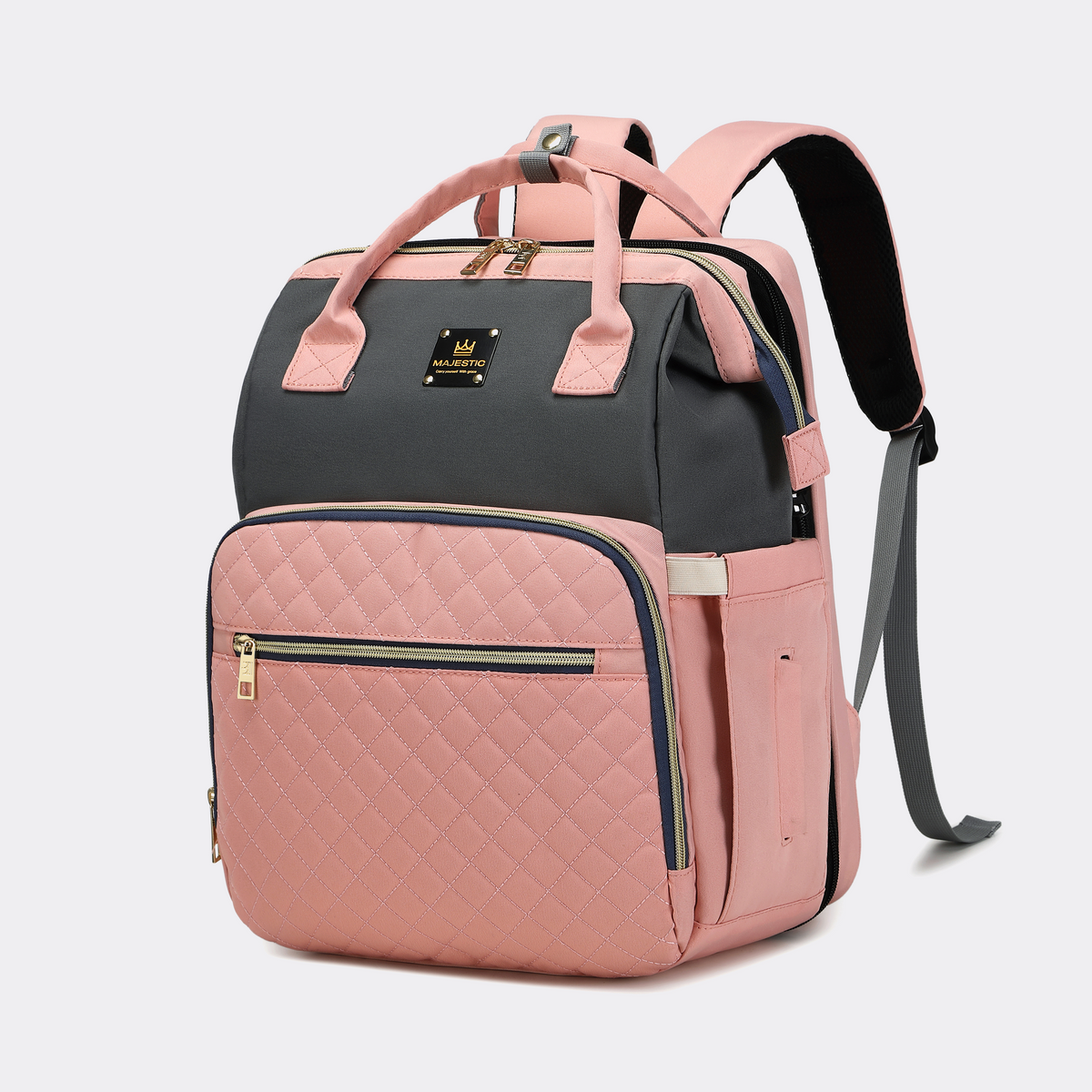Pink Grey Diaper Bag Backpack — MAJ136