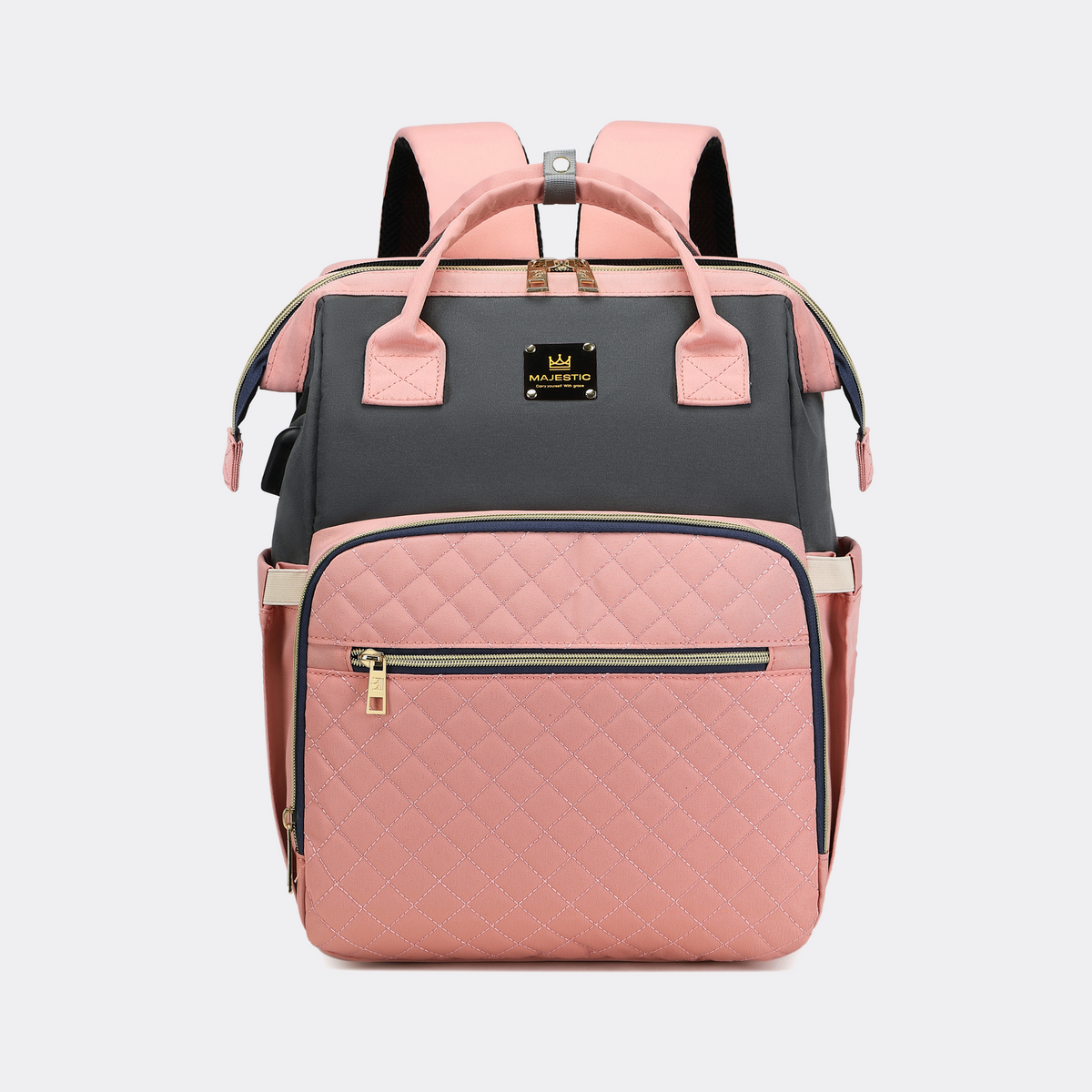 Pink Grey Diaper Bag Backpack — MAJ136